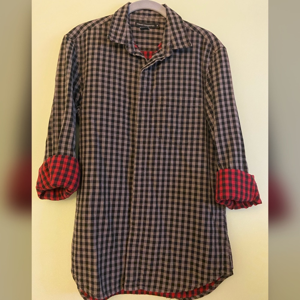 French Connection Men’s Small Plaid Button-Up